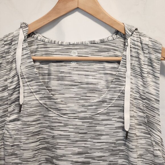 Rainbeau Curves‎ Hooded Tank Top Women's 14-16 Gray/White Striped Drawstring - Picture 3 of 11